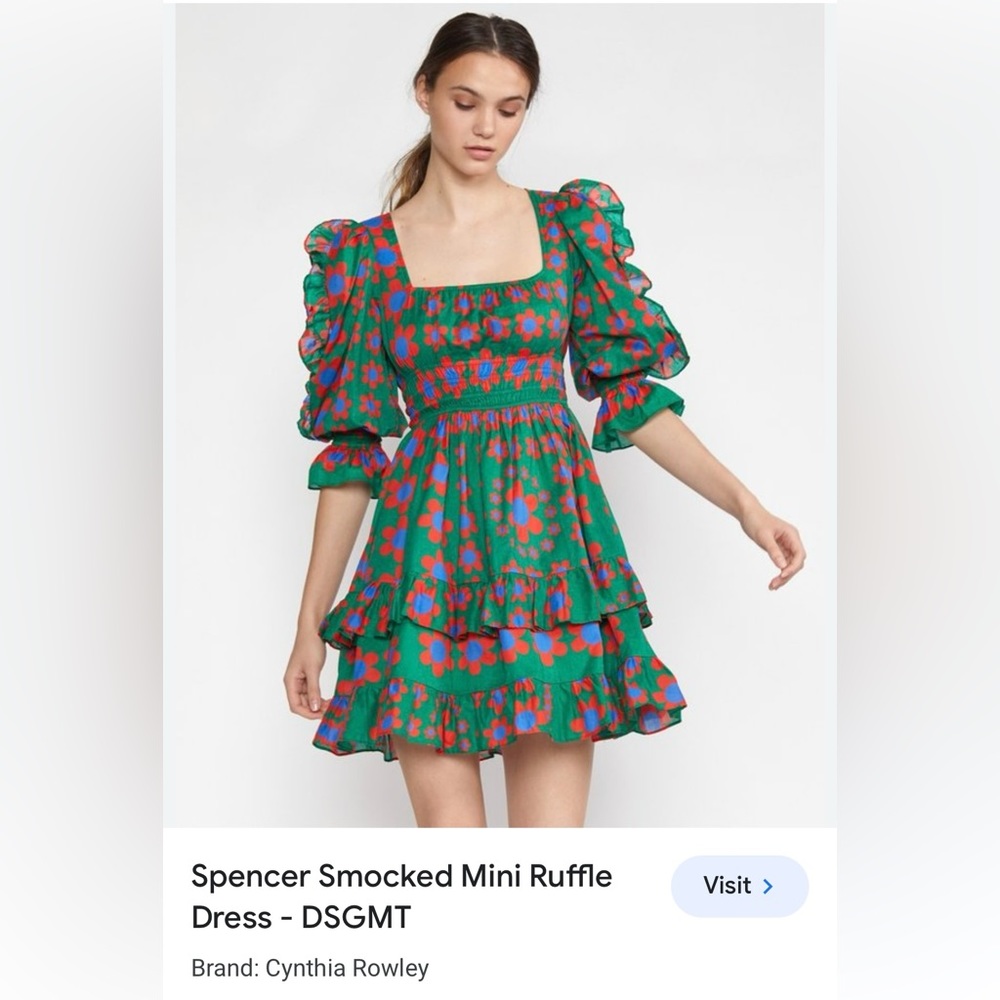 Cynthia Rowley Spencer Smocked Mini Ruffle Dress - Size M - Picture 2 of 7
